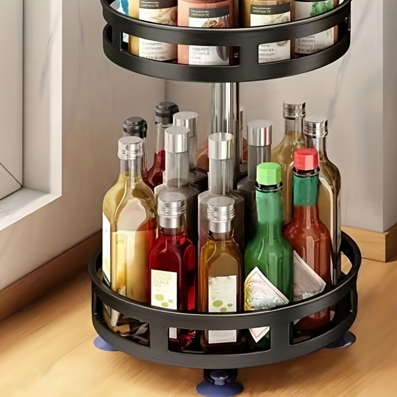 1pc Spice Rack, Countertop 1/2/3 Tier Round Metal Turntable Spice Rack, Large Capacity 360° Rotating Spice Jar Organizer, For Kitchen, Dining Table And Bathroom, Kitchen Organizers And Storage, Kitchen Accessories