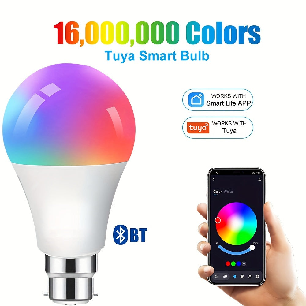 1PCS B22 LED WiFi Smart Light Bulb, RGB Smart Bulbs, 10W B22 Tuya APP Bulbs, Dimmable 16 Million Colours Changing Light Bulbs BT Control, 10W B22 Smart Tuya Bulbs Seting Timers, Scene And Music Sync, Voice Control