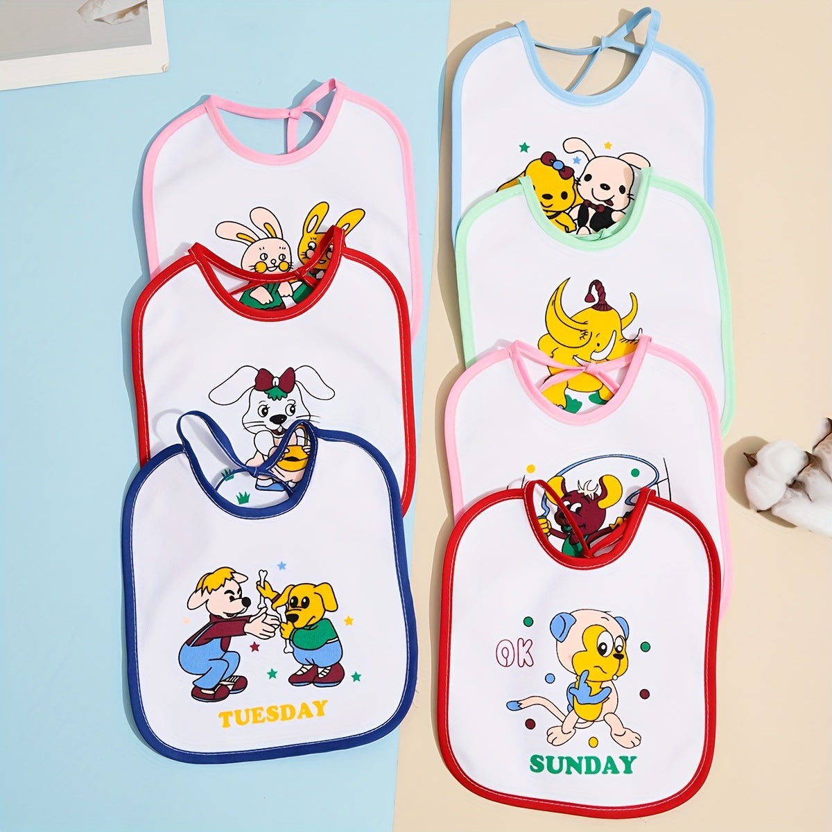 7pcs Cute Week Style Feeding Bibs, Creative Waterproof Feeding Bibs, Soft Feeding Bibs