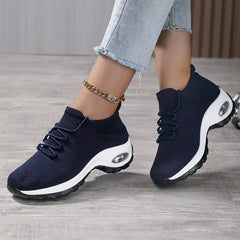 Womens Fashionable Chunky Knit Sneakers - Breathable & Comfortable - Stylish Lace-Up Design - Ideal for Casual, Outdoor & Sport - Lightweight & Durable