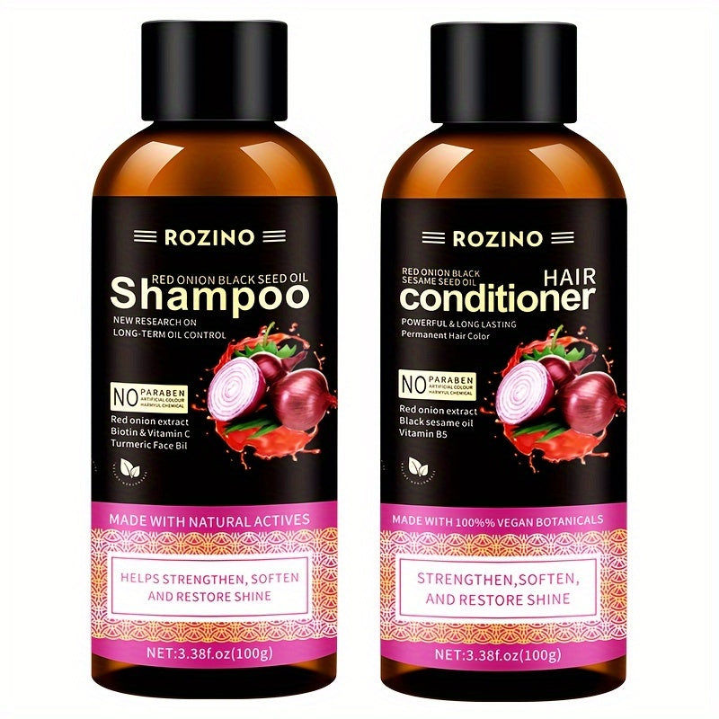 2pcs/Set Red Onion Black Seed Oil Wash And Care Set, Natural Onion Extracts For Deep Moisturizing Hair, Healthy Hair, Making Hair Natural And Smooth, travel essential