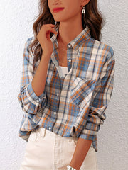 Button Up Plaid Shirt, Casual Pocket Shirt, Women's Clothing