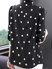 Polka Dot Print Lapel Blouse, Casual Half Sleeve Top For Spring & Summer, Women's Clothing