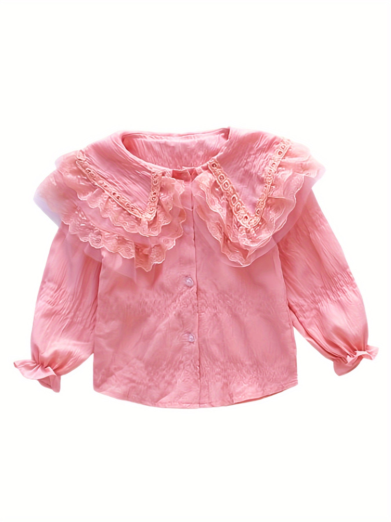 Girls Charming Lace Blouse with Sweet Collar - Long Sleeve Spring & Summer Tops - Adorable Casual Wear for Stylish Girls