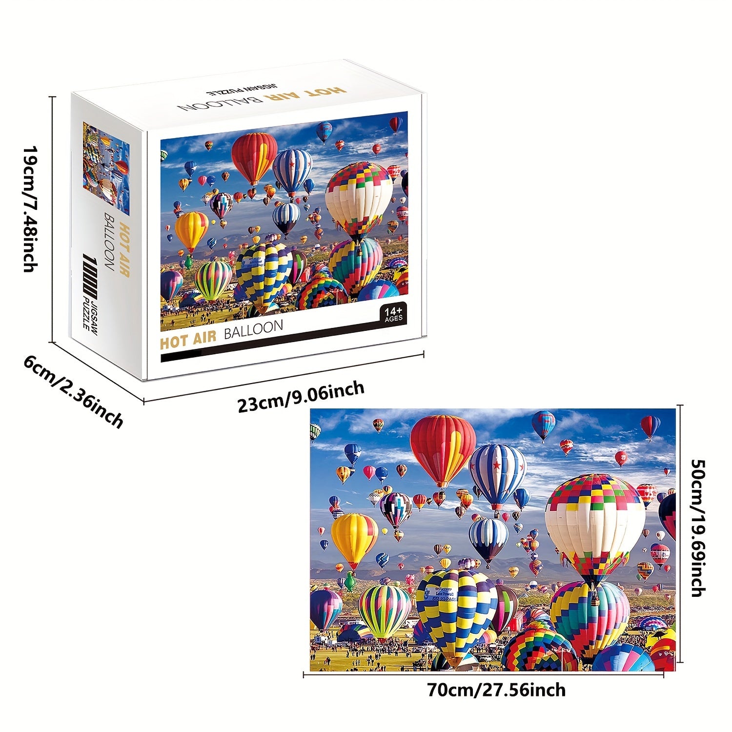 1000 Pieces Hot Air Balloon Jigsaw Puzzle: Adults' Large Paper Puzzles, 70cm x 50cm (27.5" x 19.7"), Fun Family Game, Educational, Intellectual, Portable