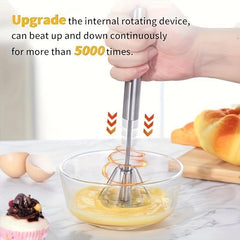 Stainless Steel Semi-Automatic Egg Beater, Hand Push Rotary Mixer For Whisking, Beating & Stirring, Multifunctional Kitchen Tool For Cooking, Baking - No Electricity Needed, Durable Grinder For Kitchen Egg Cooker Electric