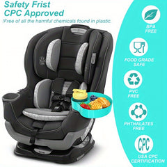 1pc Car Seat Food Snack Travel Tray, Travel Tray For Carseat, Cup Holder With Food Tray, Stroller Snacks Plate Car Seat Tray For Travel, Car Cup Holder