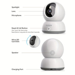 Blurams 2K Indoor Security Camera with One-Touch Call, Home Security Camera for Dog/Baby Monitor/Elder, 2.4GHz Wi-Fi Security Camera, Color Night Vision, Motion Tracking & Detection, Cloud & SD Card Storage