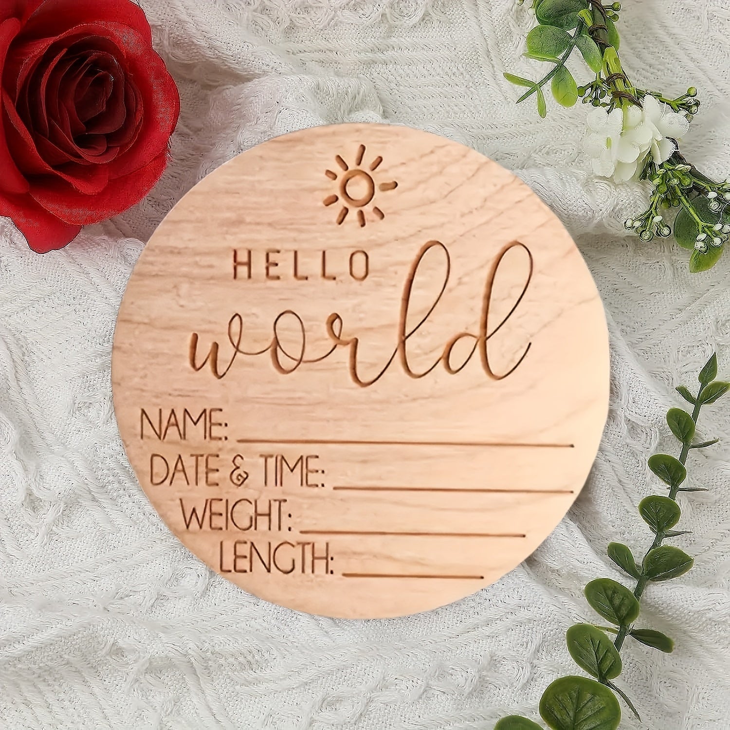 13.97 Cm Cute Announcement Sign, Birth Announcement Card, Wooden Birth Announcement Sign, Hello World Sign, Milestone Card