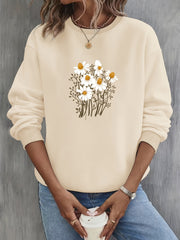 Trendy Womens Floral Graphic Sweatshirt - Soft & Cozy Crew Neck - Perfect for Autumn & Spring Wardrobe