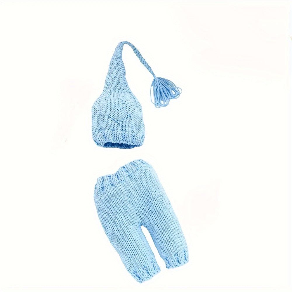 Adorable Baby Photoshoot Outfit - Crochet Knit Light Blue Long-Tail Hat With Tassels, Perfect For Newborns 0-3 Years Baby Hat Newborn Photography Outfit