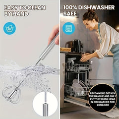 Stainless Steel Semi-Automatic Egg Beater, Hand Push Rotary Mixer For Whisking, Beating & Stirring, Multifunctional Kitchen Tool For Cooking, Baking - No Electricity Needed, Durable Grinder For Kitchen Egg Cooker Electric