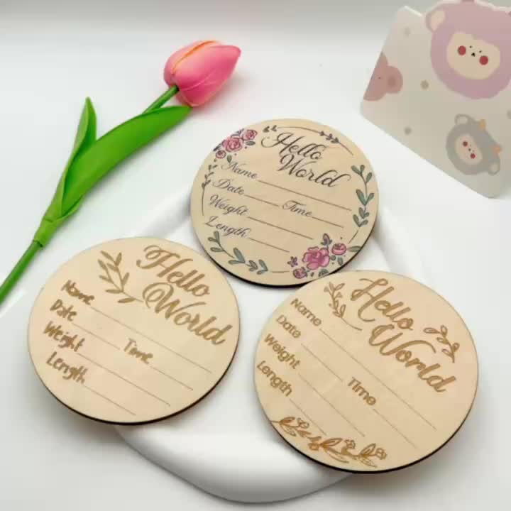 1pc 4-inch Memorial Wooden Sign, Commemorative Weight Birth Date, Birth Announcement Sign, Cake Topper, Cake Decoration, Room Decoration, Album Accessories