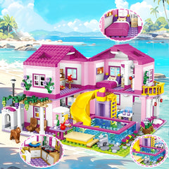 Summer Villa Castle Building Blocks Set For Girls - City Street View With Swimming Pool, Diy Pretend Play Toy - Perfect Christmas, Birthday Gift For Ages 14+