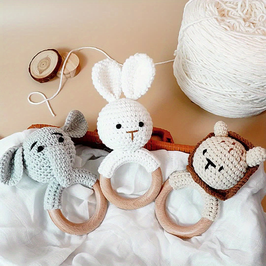 1pc Crochet Animals Rattle, Cute Rattle Built-in Bell, Shaking Bell, Rabbit Elephant Lion Rattle