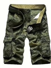 Men's Loose Camouflage Graphic Print Shorts With Multi Pockets, Casual Cotton Shorts For Summer