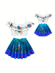 Girls Swimming Costume Encanto Mirabel Swimwear Crop Top + Skirt Swimsuit Dress