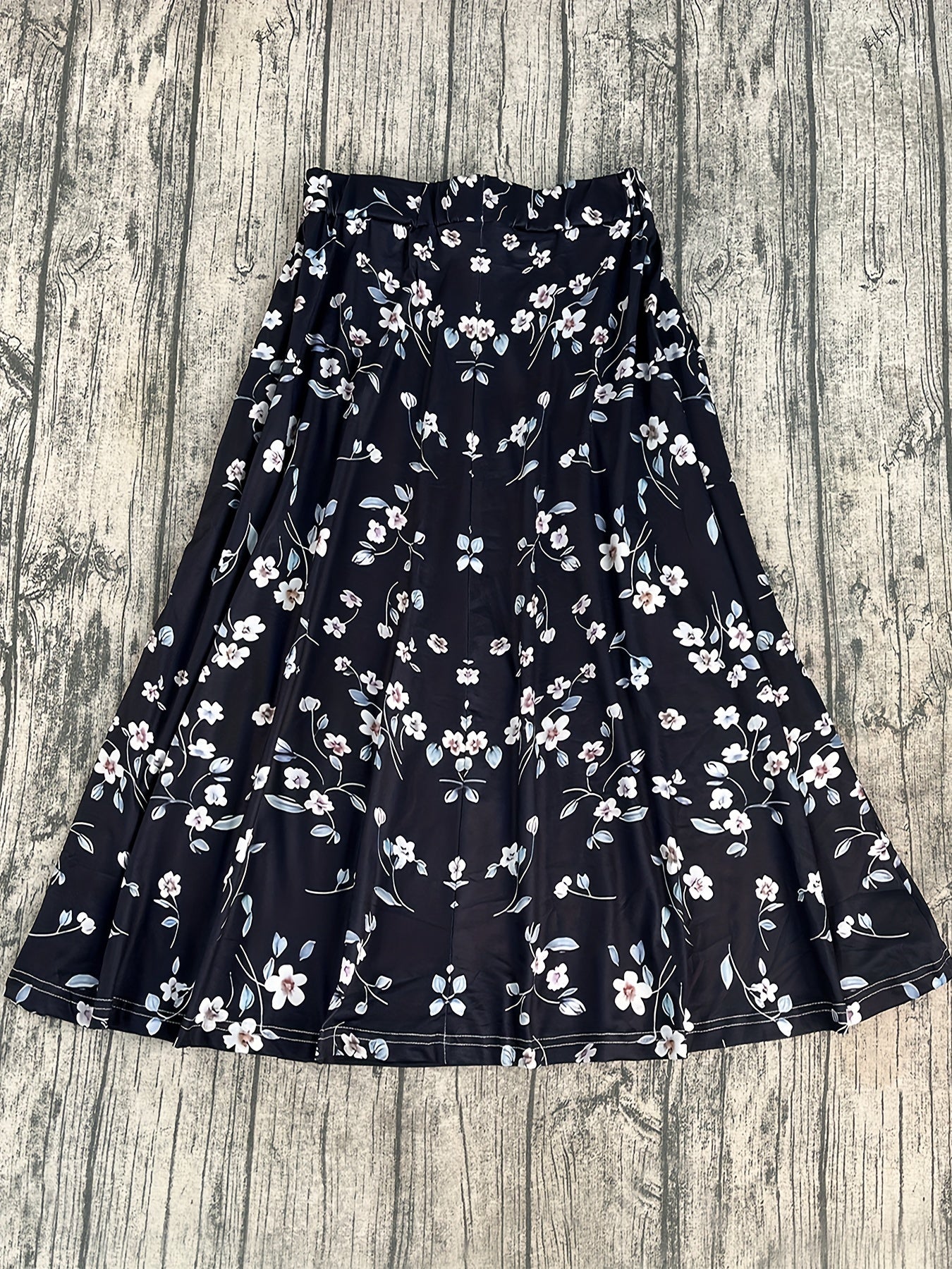 Plus Size Floral Print Swing Midi Skirt, Vacation Style High Waist Skirt For Spring & Summer, Women's Plus Size Clothing