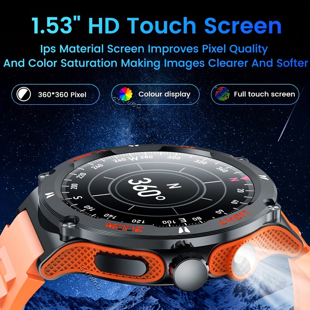 2024 Smart Watch For Men 3.89cm Smart Watch (Answer/Make Calls) With Ultra Powerful Flashlight 100+Sports Modes Fitness Tracker, 500mAh Extra-Long Battery, Compass, Waterproof Rugged Smartwatch Smart Watch For IPhone/Android