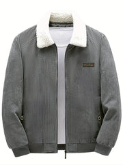 Mens Ultra-Soft Fleece Lined Jacket - Stylish Retro Design with Chic Lapel & Practical Pockets - Versatile Warm Winter Wear