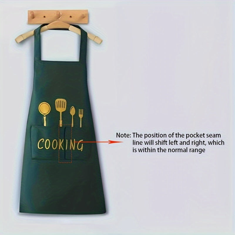 1pc Waterproof and Oil-Proof Cooking Apron with Pockets, Adjustable Multipurpose Polyester Knit Fabric Kitchen Apron for Coffee Bar and Restaurant