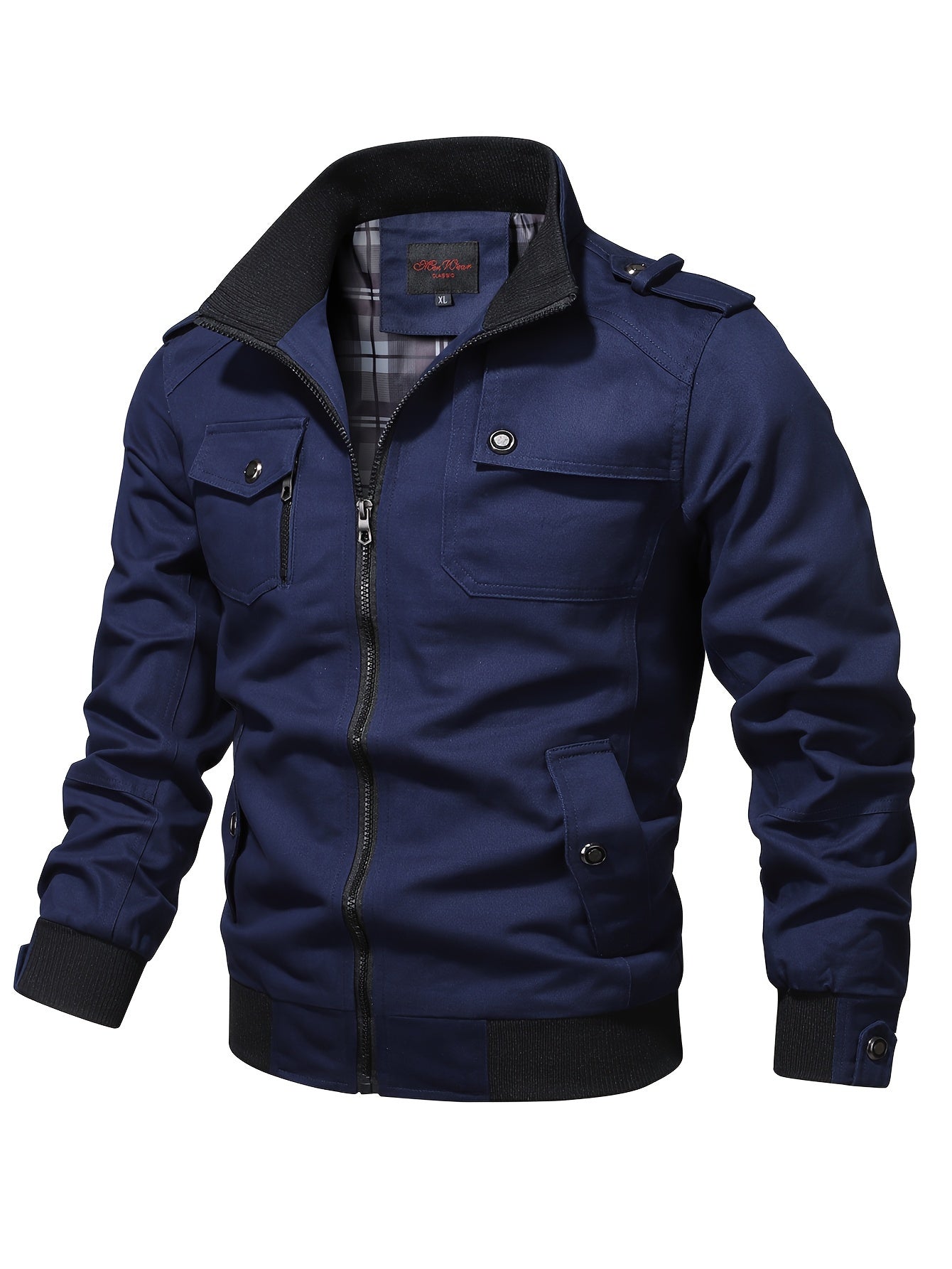 Trendy Mens Cotton Bomber Jacket - Stand Collar, Secure Pockets, Ideal for Autumn & Winter