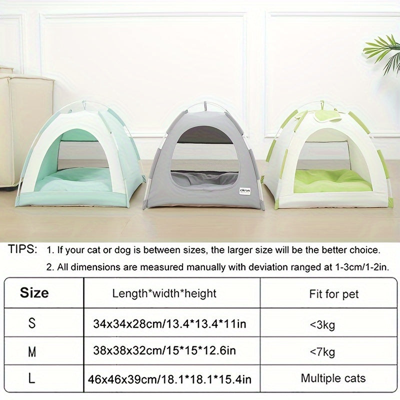 Classic Style Polyester Fiber Cat Tent - Summer Pet House Nest with Cool Sleeping Mat for Comfortable Indoor Cat and Dog Bed - Suitable for All Seasons Use