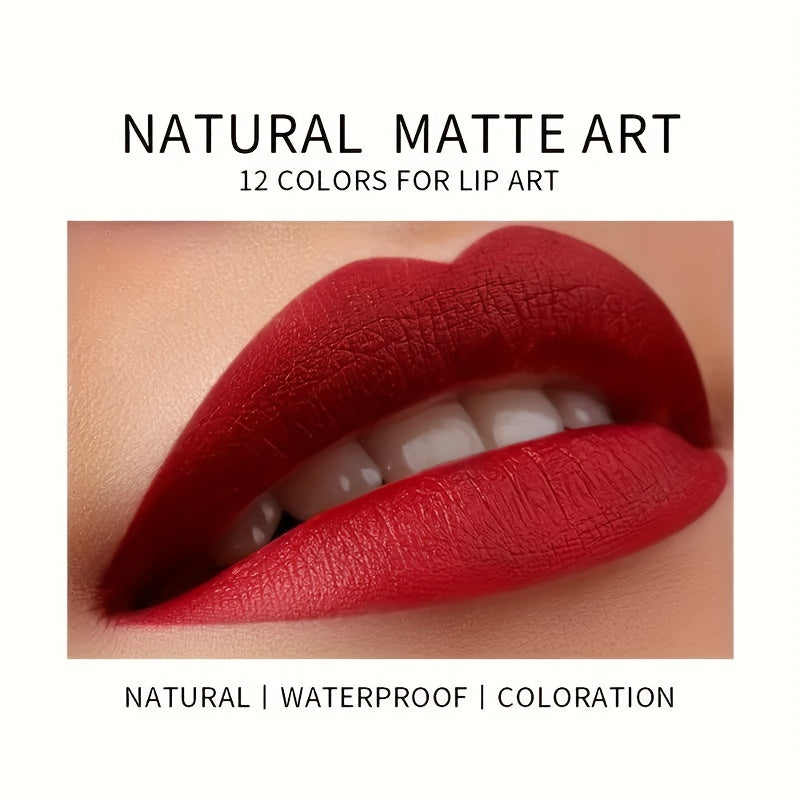 12 Shades Matte Lipstick, Long-Lasting Pigmented Lip Color, Sexy Velvet Waterproof Lip Stain, Natural Makeup Cosmetic