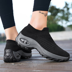 Comfortable Womens Low Top Slip-On Sneakers - Breathable Knit Upper, Round Toe, Casual Outdoor Shoes for All Seasons - Easy Wear, Soft Insole, and Relaxed Fit