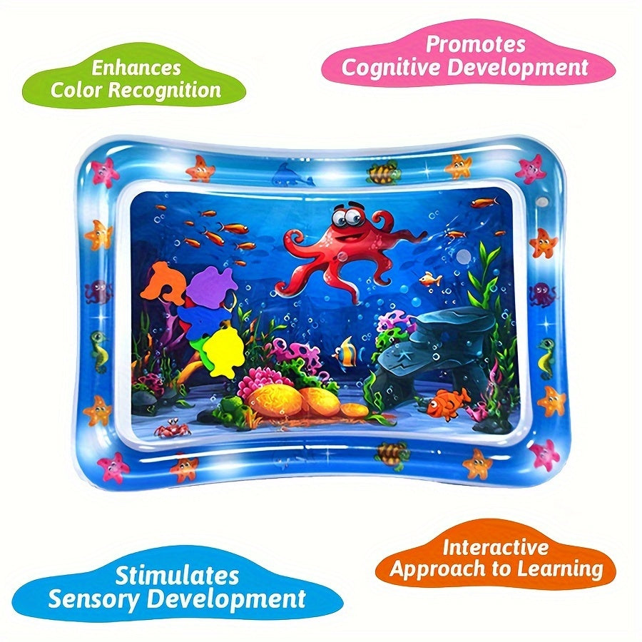 1pc Blue Animals Inflatable Water Mat, Cartoon Inflatable Crawling Mat, Cushion, Great Christmas Halloween Thanksgiving Day Gift, New Year's Gift, Valentine's Day Gift