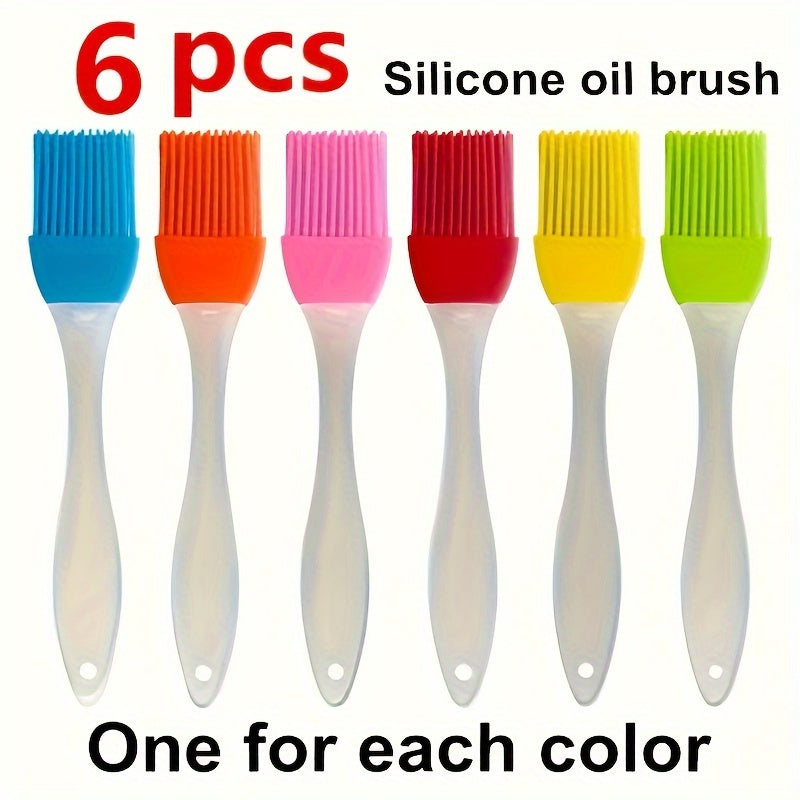 6pcs/set, Thickened Silicone Brush Baking Brush, Outdoor Barbecue BBQ Sauce Brush, Oil Brush, Barbecue Brush, Kitchen Supplies, Kitchen Accessories, BBQ Accessories