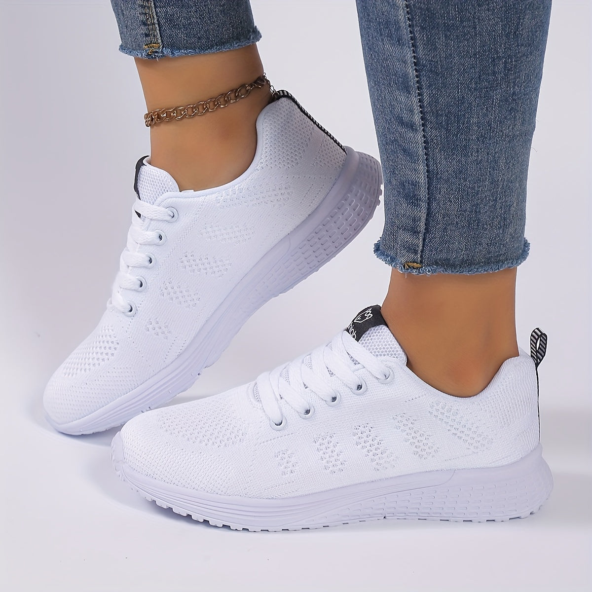 Womens Chic Striped Knit Sneakers - Lightweight & Breathable, Low Top Design - Comfortable Casual Shoes for Everyday Fashion - Perfect Footwear for Stylish Women