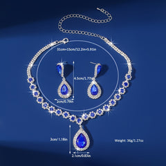 Droplet Shiny Rhinestone Inlaid Dangle Earrings & Pendant Necklace Bling Bling Luxury Style Banquet Wedding Jewelry Set