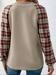 Plaid Print Pullover Argyle Sweatshirt, Casual Long Raglan Sleeve Crew Neck Sweatshirt For Fall & Winter, Women's Clothing