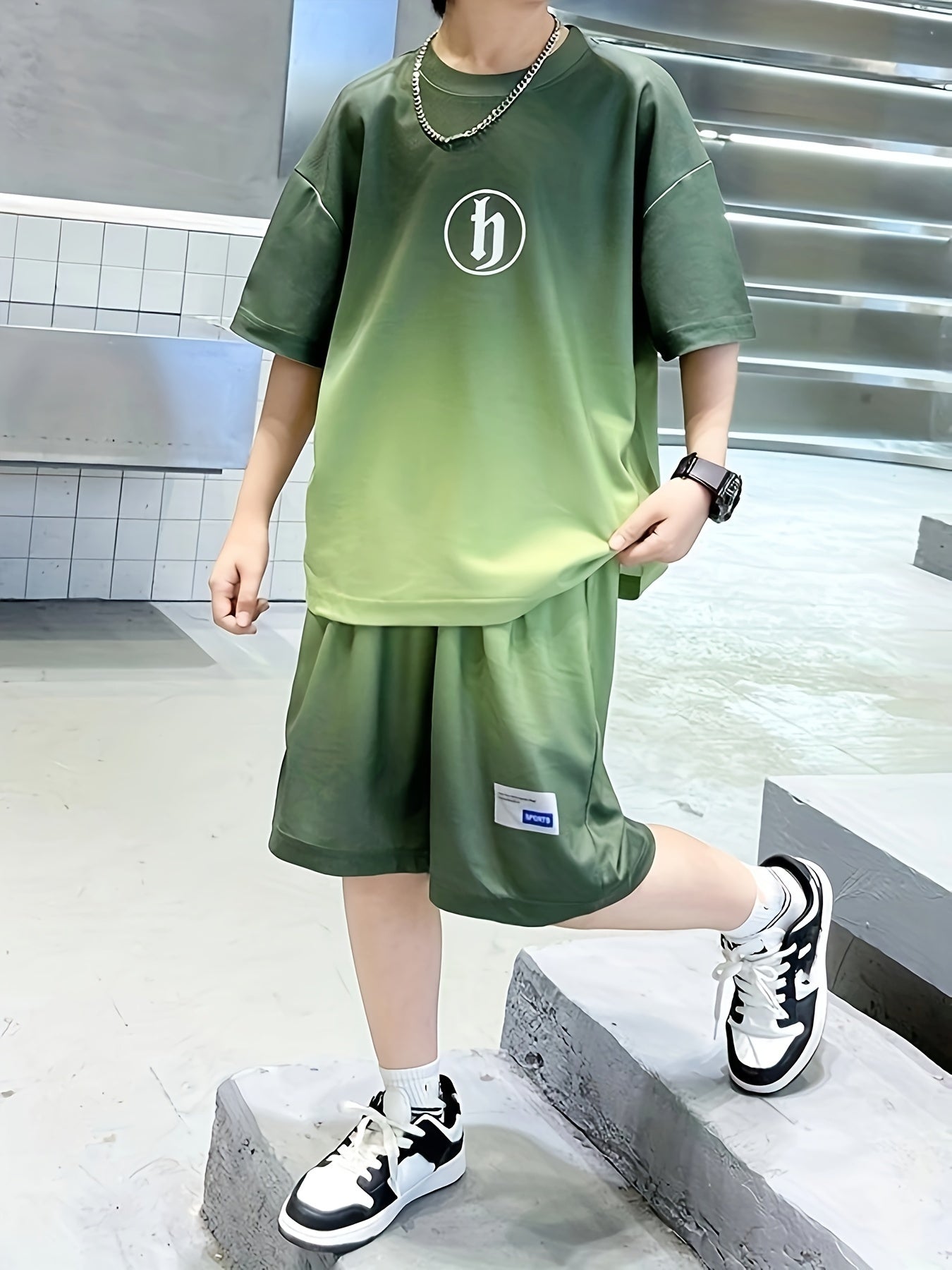 2pcs Boys Casual Tiedye Fashionable Letter Print Comfortable Versatile Short Sleeve T-shirt & Shorts Set, Cool, Lightweight And Comfy Summer Clothes