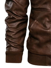 Mens Fashionable Hooded Jacket - Faux Leather, Utility Pockets, Versatile for All Seasons