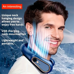 1pc Unisex Hanging Neck Fan, Portable Wearable Leafless Chargeable Fan, Suitable For Summer Outdoor Activities