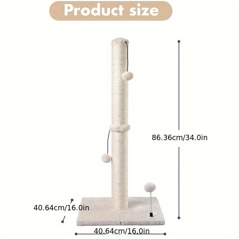 MECOOL 86.36cm Tall Cat Scratching Post with Hanging Balls - Sisal Scratch Pole for Adult Cats and Kittens - Kerala Elegance