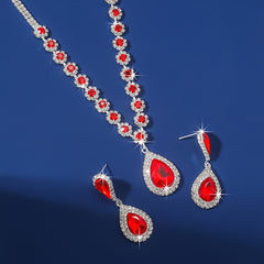 Droplet Shiny Rhinestone Inlaid Dangle Earrings & Pendant Necklace Bling Bling Luxury Style Banquet Wedding Jewelry Set