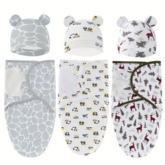 Newborn Swaddle Set: 0-6 Months Adjustable Swaddle Blanket for Boys And Girls - Hand Wash Only, Floral Pattern, 100% Cotton, Muratomedo Brand