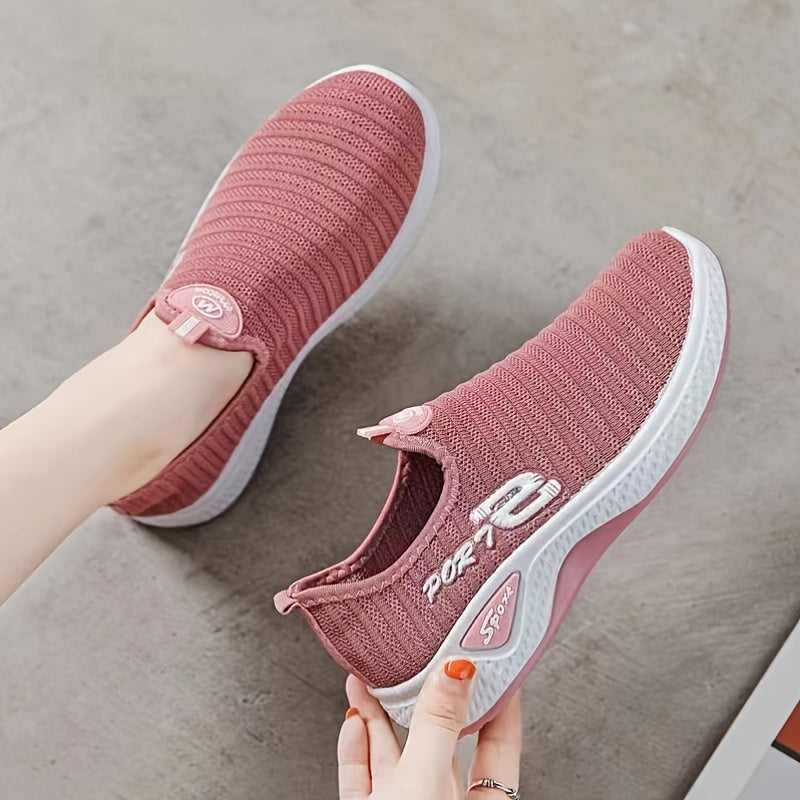 Women's Breathable Flying Woven Sneakers, Casual Slip On Outdoor Shoes, Lightweight Low Top Sport Shoes