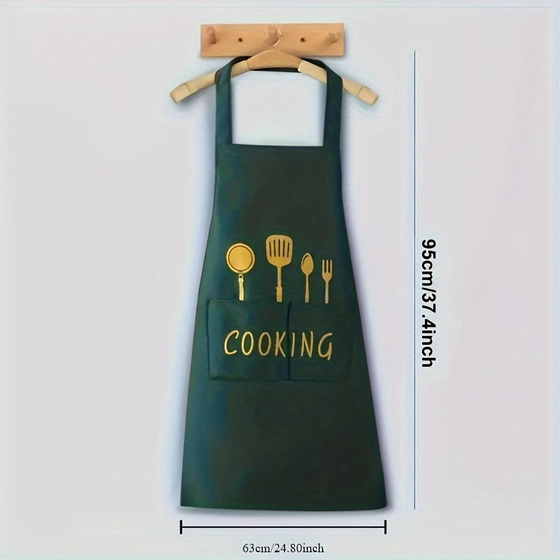 1pc Cooking Apron, Waterproof & Oil-proof Polyester Canvas, Cotton Blend, Adjustable Multipurpose Kitchen Apron with Pockets for Coffee Bar & Restaurant