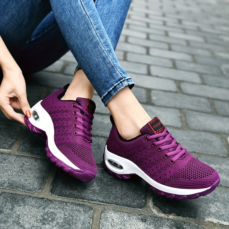 Trendy Womens Chunky Knit Sneakers - Ultra-Breathable & Pillow-Soft Comfort - Stylish Lace-Up Outdoor Shoes for Everyday Adventures