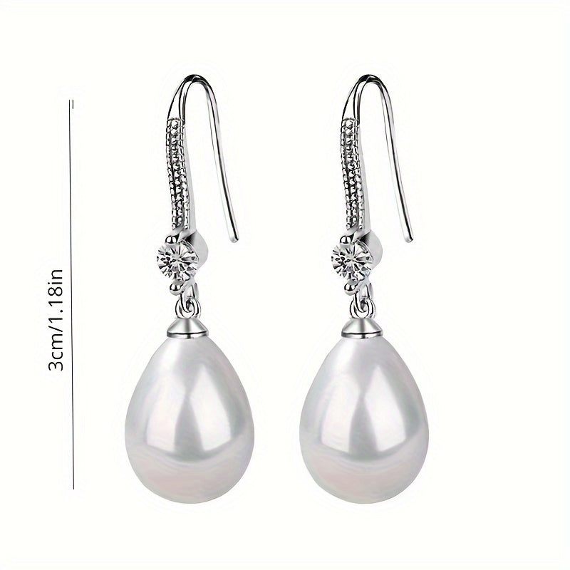 1 Pair Exquisite Trendy Waterdrop Dangle Earrings Oval Faux Pearl Drop Earrings Vintage Elegant Style Earrings Jewelry Suitable For Women