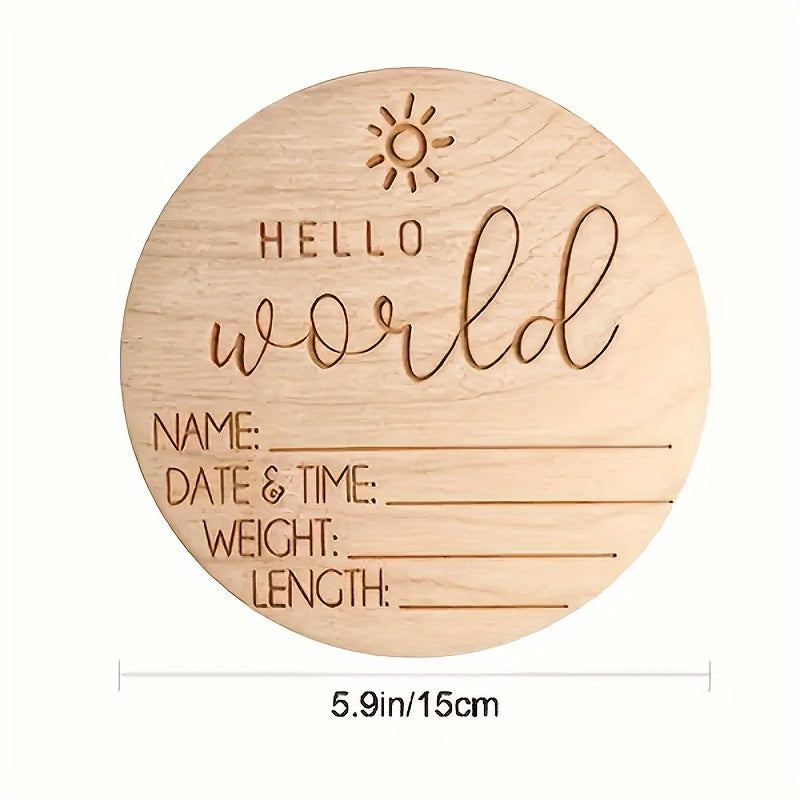 13.97 Cm Cute Announcement Sign, Birth Announcement Card, Wooden Birth Announcement Sign, Hello World Sign, Milestone Card