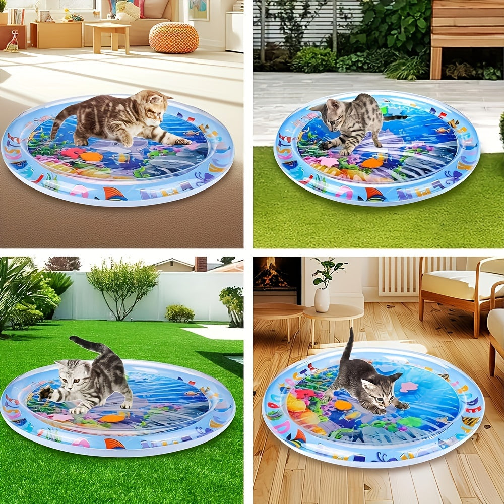 Interactive Water Play Mat for Cats and Small Dogs, Animal Print Splash Pad, Leakproof Durable Plastic Pet Activity Mat for Indoor/Outdoor Fun, Cooling Entertainment Toy for Feline & Canine Enrichment - Kerala Elegance