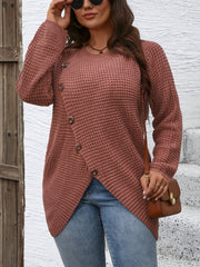 Plus Size Asymmetrical Hem Sweater, Casual Long Sleeve Crew Neck Sweater For Fall & Winter, Women's Plus Size Clothing