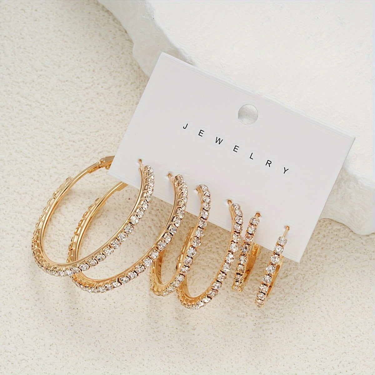 6-Piece Set Simple Hoop Earrings with Rhinestones, Zinc Alloy & Stainless Steel, No Plating - Versatile Vacation & Daily Wear Jewelry for Women