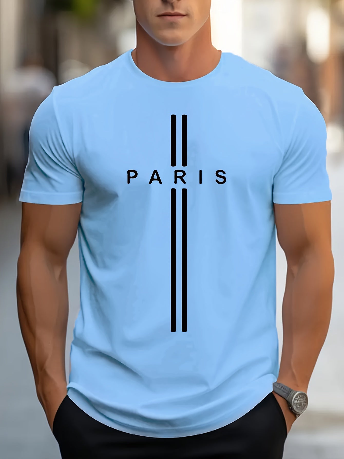 Summer Stylish Paris Print Men's T-shirt - Comfortable, Durable & Easy-Care, Ideal for Daily & Vacation Wear