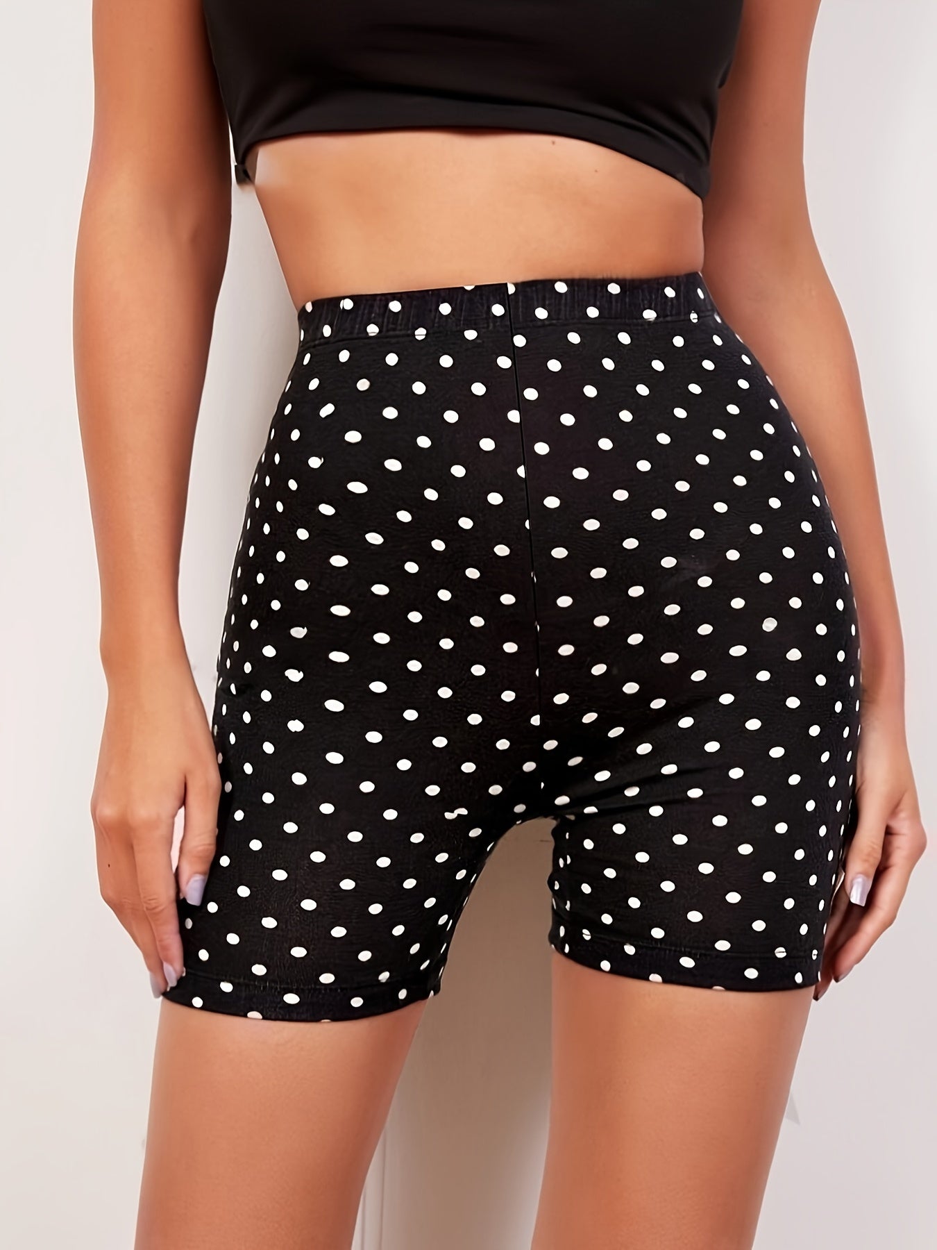 Polka-dot Print Cropped Leggings, Casual High Waist Stretchy Leggings For Summer, Women's Clothing